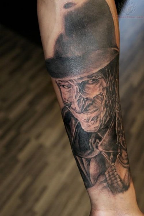 Arm Grey Ink Freddy Krueger Tattoo